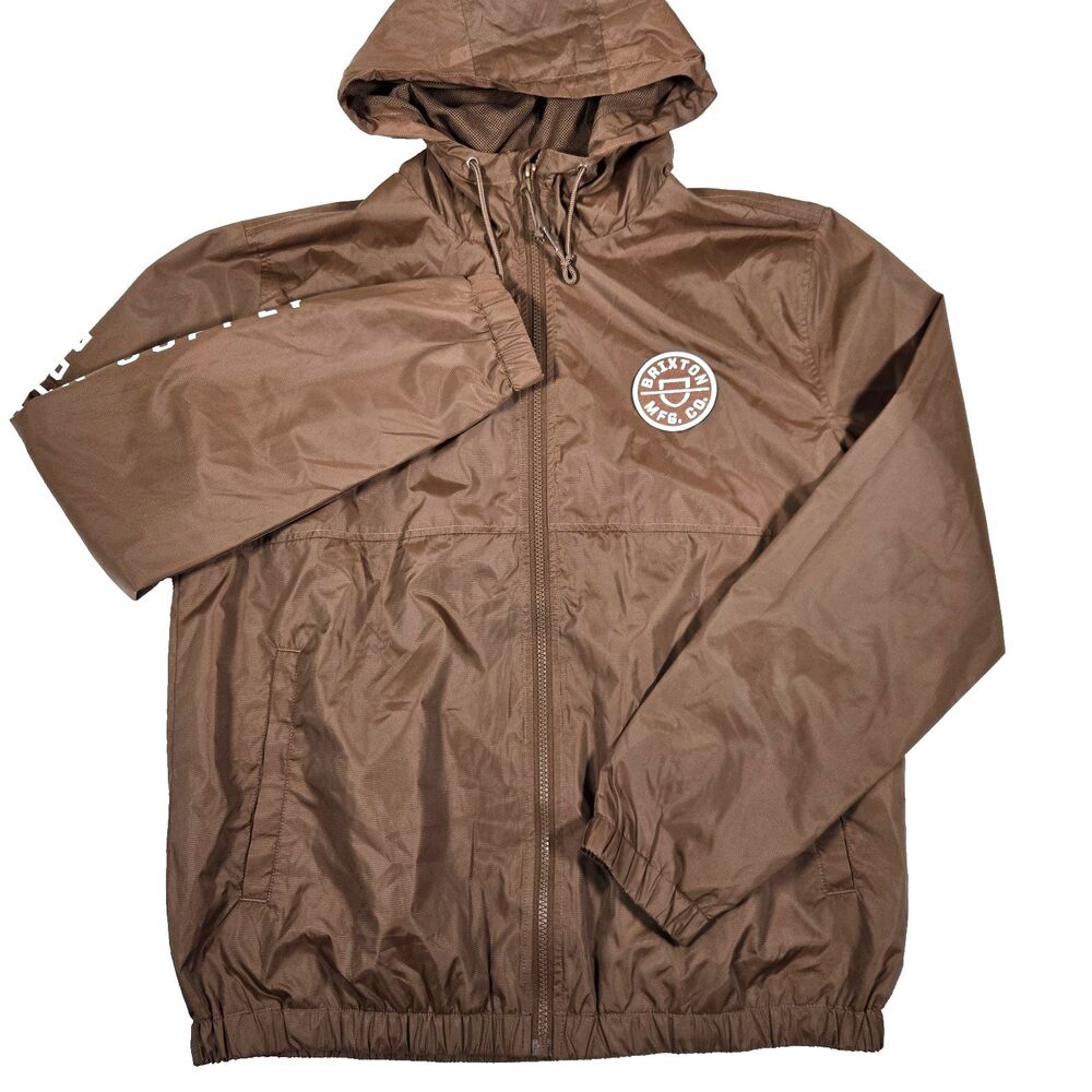 Brixton Jacket Brown Hooded Windbreaker Men's Small Full Zip Lightweight New